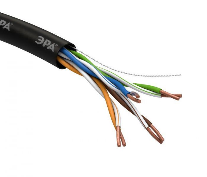 Кабель витая пара U/UTP кат.5E 4х2х24AWG solid CU PE Outdoor черн. (м) Эра Б0044431