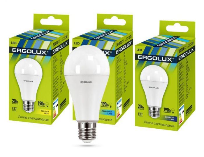 Лампа светодиодная LED-A65-20W-E27-6К ЛОН 20Вт E27 6500К 172-265В Ergolux 13184