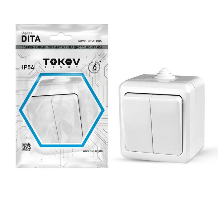 Выключатель 2-кл. ОП Dita IP54 10А 250В бел. TOKOV ELECTRIC TKL-DT-V2-C01-IP54