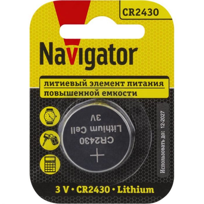 Элемент питания литиевый CR2430 93 828 NBT-CR2430-BP1 (блист.1шт) NAVIGATOR 93828