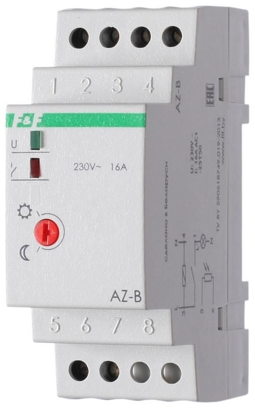 Фотореле AZ-B (выносной герметичный фотодатчик IP65 монтаж на DIN-рейке 2 модуля 230В 16А 1НО IP20)(аналог ФР-7Е) F&F EA01.001.009