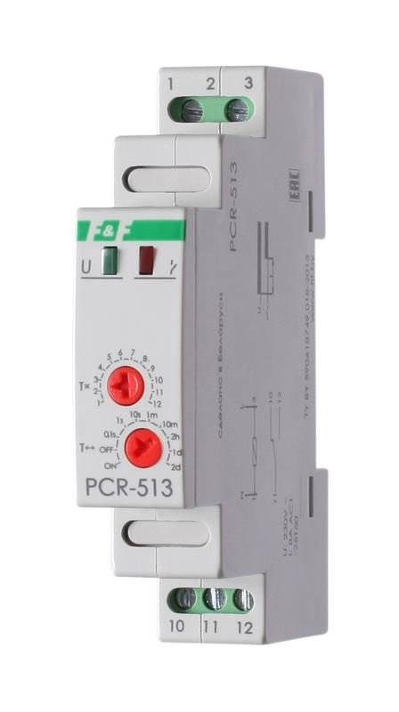 Реле времени PCR-513 8А 230В 1 перекл. IP20 задержка включ. монтаж на DIN-рейке F&F EA02.001.003