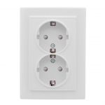 Розетка 2-м СП Минск 16А IP20 с заземл. защ. шторки бел. Basic EKF ERR16-128-100